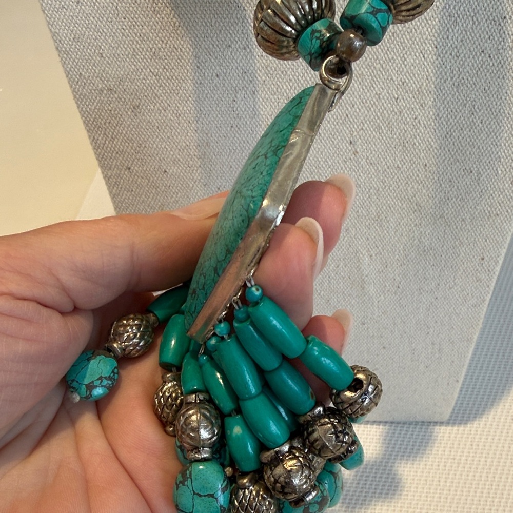 Turquoise Tibetan Silver Necklace and Earring Set - Picture 12 of 12